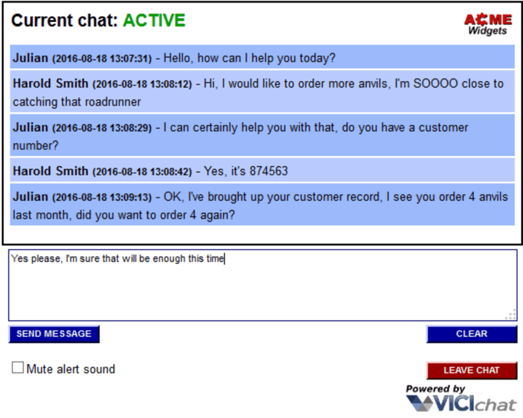A chat agent-customer screenshot from VICIdial