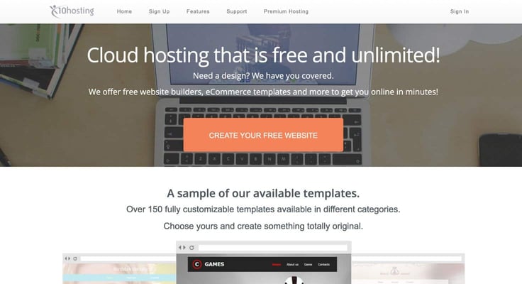 x10 hosting website screenshot