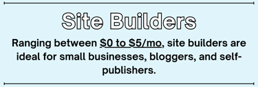 Ranging between $0 to $5/mo, site builders are ideal for small businesses, bloggers, and self-publishers.