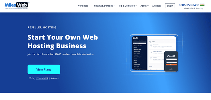 MilesWeb reseller homepage MilesWeb reseller homepage