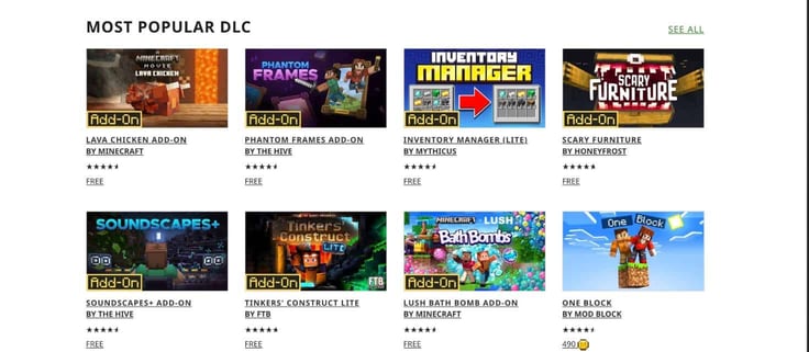 Screenshot of the Minecraft Marketplace