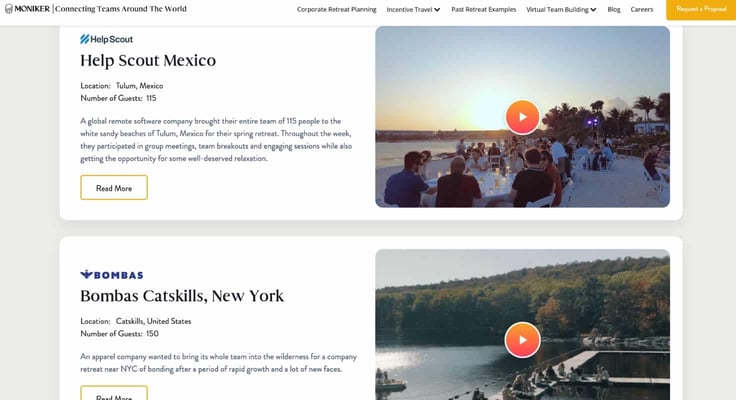 A screenshot of Moniker's past retreat examples A screenshot of Moniker's past retreat examples
