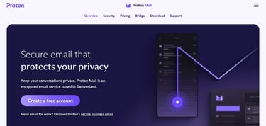 A screenshot of Proton Mail homepage