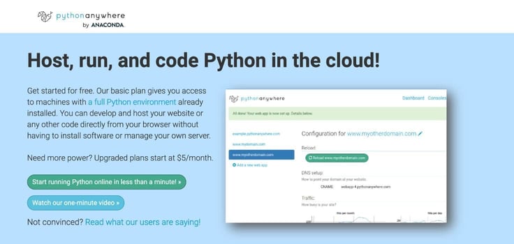 A screenshot of PythonAnywhere homepage A screenshot of PythonAnywhere homepage