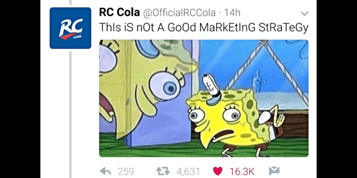 A screenshot of the parody account, @OfficialRCCola A screenshot of the parody account, @OfficialRCCola
