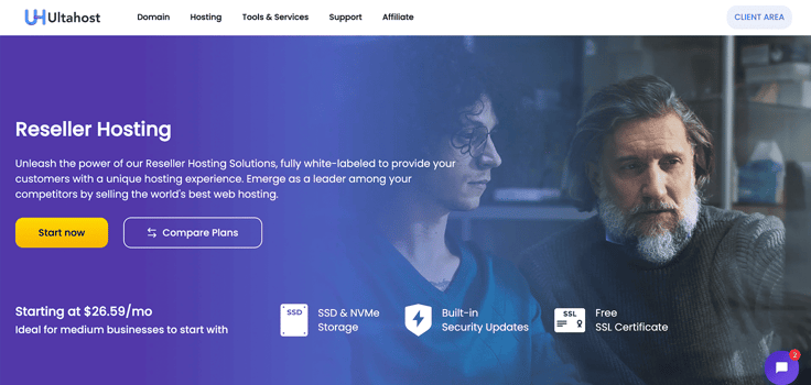 Ultahost reseller landing page screenshot Ultahost reseller landing page screenshot