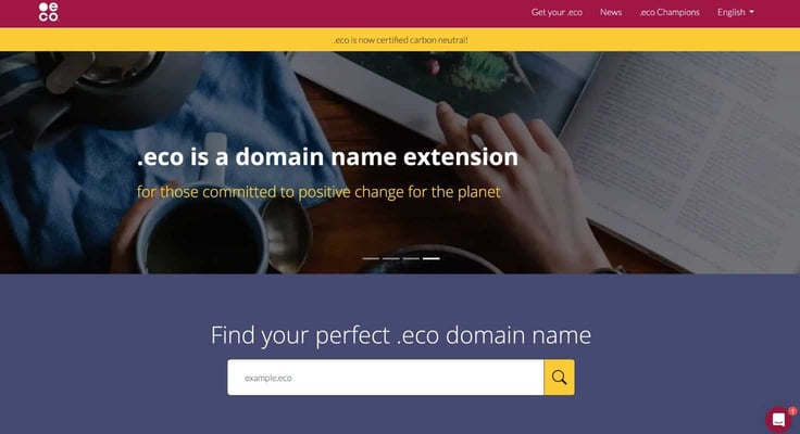 A screenshot of .eco homepage A screenshot of .eco homepage