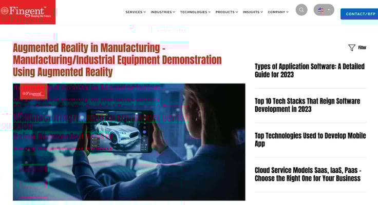 A screenshot of Fingent's blog page