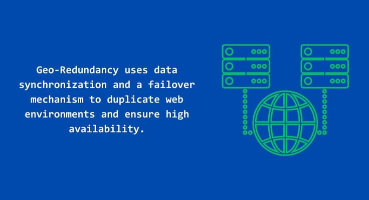 Geo-Redundancy purpose and server icon on a blue background