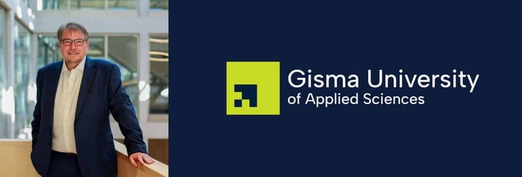 Gisma University President Professor Dr. Stefan Stein and the Logo Gisma University President Professor Dr. Stefan Stein and the Logo