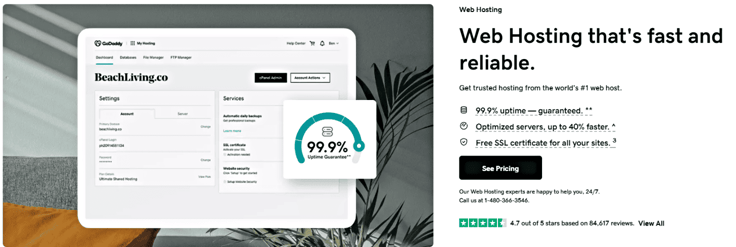 GoDaddy web hosting landing page