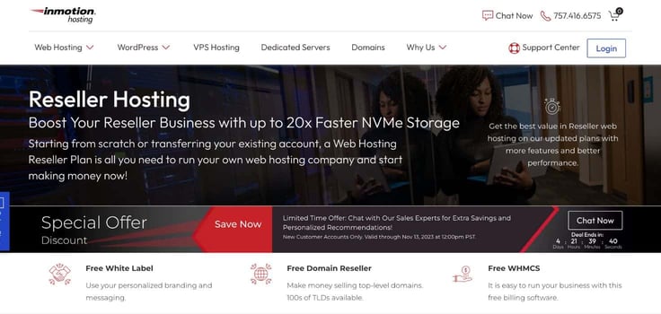 A screenshot of InMotion Hosting reseller web page A screenshot of InMotion Hosting reseller web page