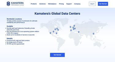 A screenshot of Kamatera's homepage