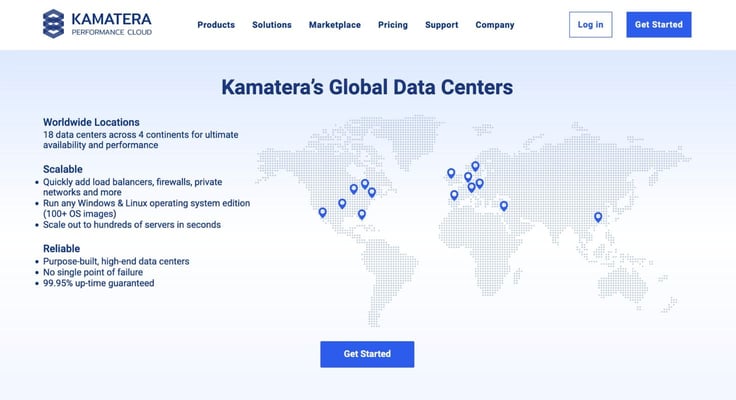 A screenshot of Kamatera's homepage A screenshot of Kamatera's homepage