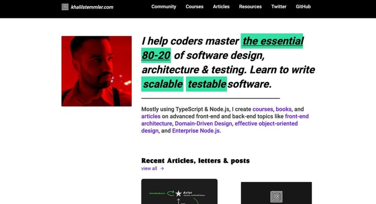 A screenshot of Khalil Stemmler's homepage