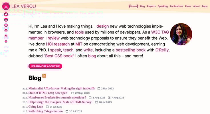 A screenshot of Lea Verou's homepage