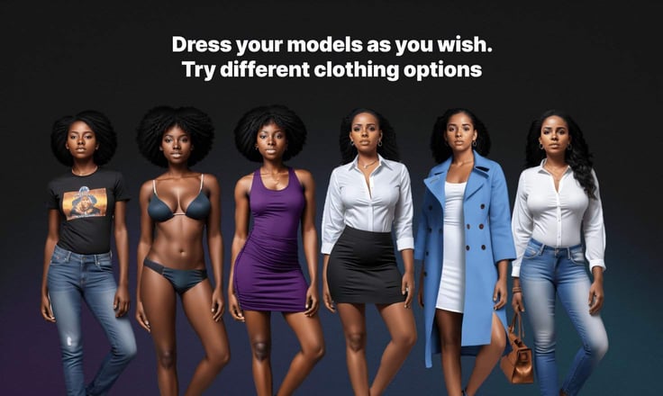 Example of one model in various outfits, from casual to professional Example of one model in various outfits, from casual to professional