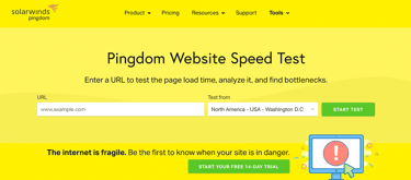 Screenshot of the Pingdom speed test tool