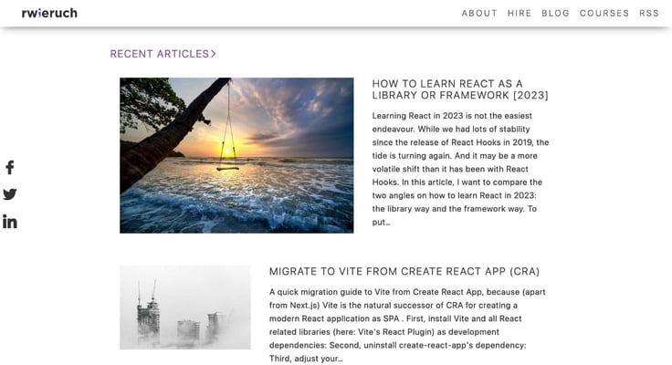 A screenshot of Robin Wieruch's blog