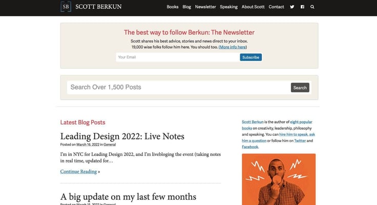 A screenshot of Scott Berkun's blog page