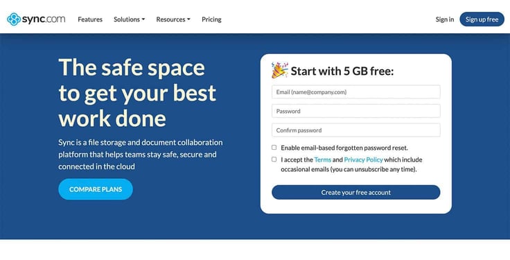 Screenshot of Sync website Screenshot of Sync website