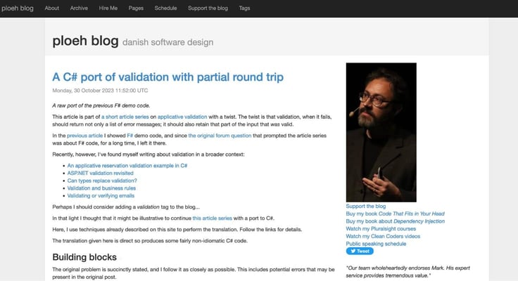A screenshot of ploeh blog's homepage