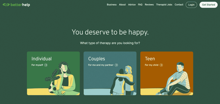 BetterHelp website screenshot BetterHelp website screenshot