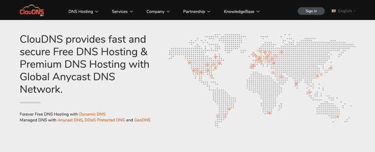 A screenshot of ClouDNS homepage A screenshot of ClouDNS homepage