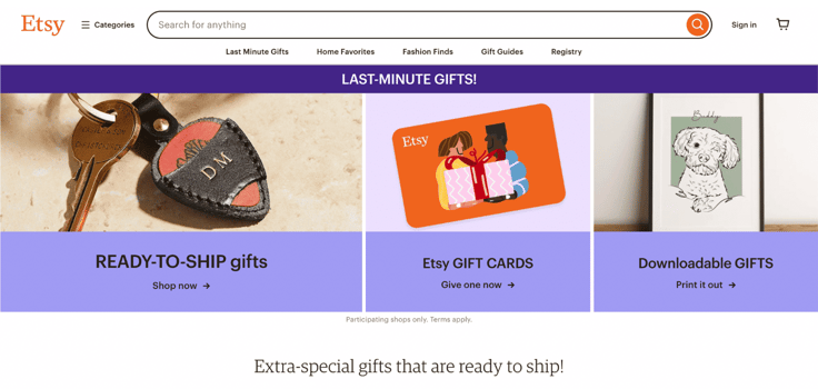 Etsy website screenshot Etsy website screenshot