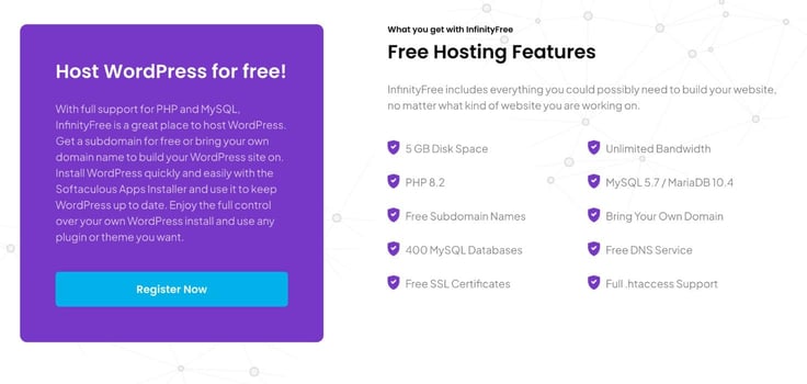 A screenshot of InfinityFree homepage A screenshot of InfinityFree homepage