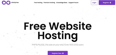 A screenshot of InfinityFree homepage