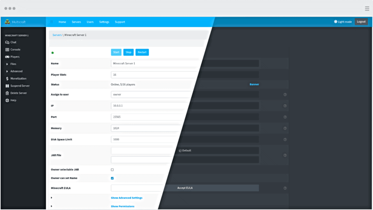 Multicraft control panel preview Multicraft control panel preview