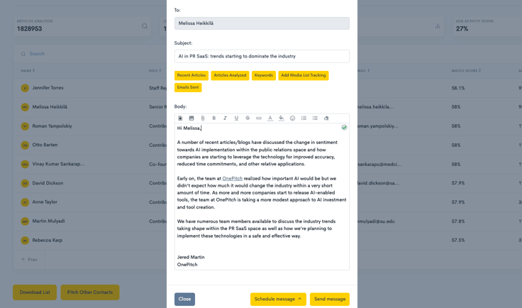 OnePitch follow-up email example OnePitch follow-up email example