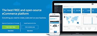Screenshot of OpenCart dashboard and website