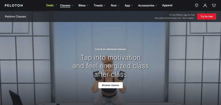 Peloton website screenshot Peloton website screenshot
