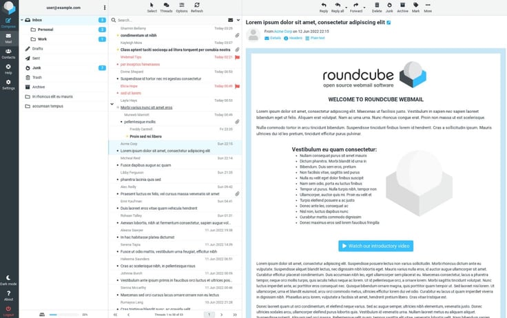 A screenshot of Roundcube interface