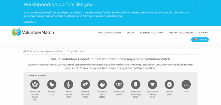 VolunteerMatch website screenshot VolunteerMatch website screenshot