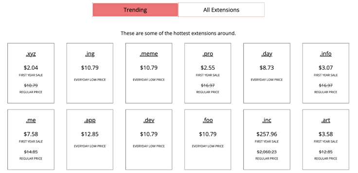 Porkbun trending TLDs (Dec. 2023)