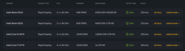 Screenshot of ReliableSite's servers