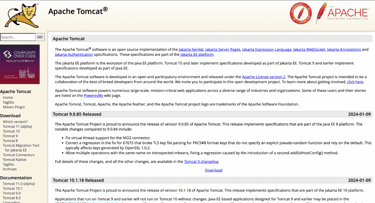 Screenshot of Apache Tomcat homepage
