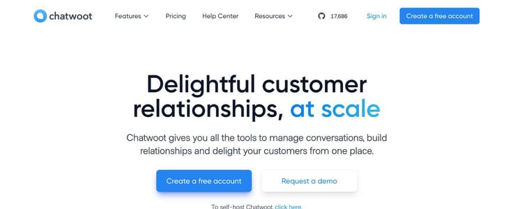 A screenshot of Chatwoot homepage