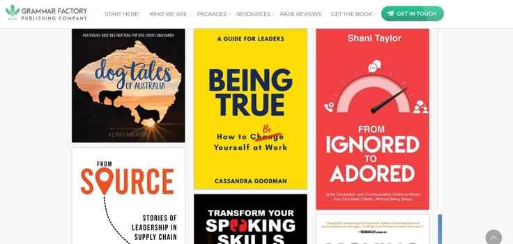 A screenshot of Grammar Factory's client bookshelf