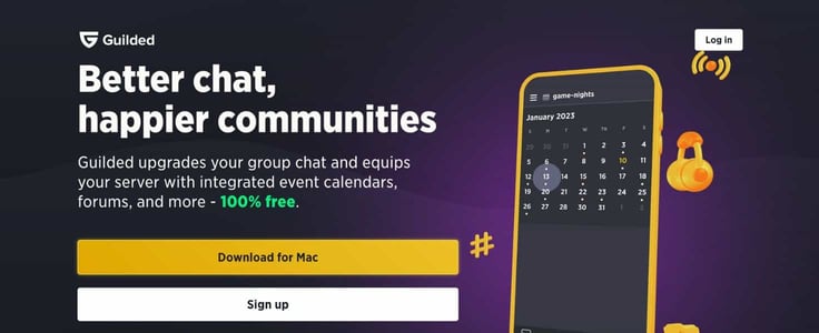 A screenshot of Guilded homepage