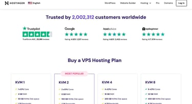 A screenshot of Hostinger VPS hosting webpage