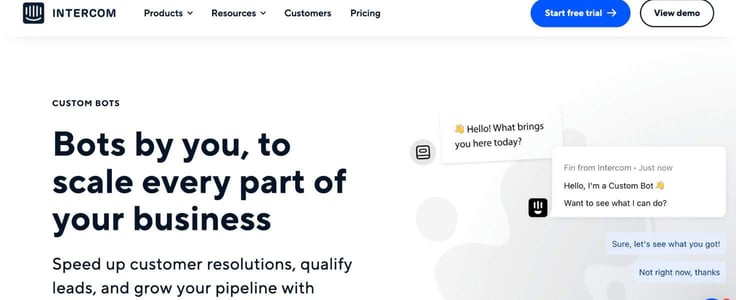 A screenshot of Intercom homepage
