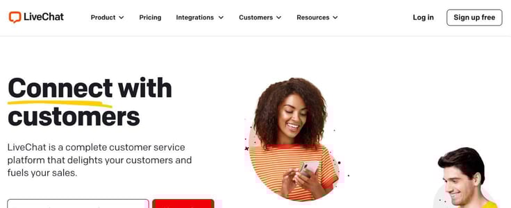 A screenshot of LiveChat homepage