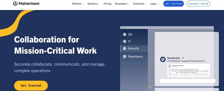 A screenshot of Mattermost homepage