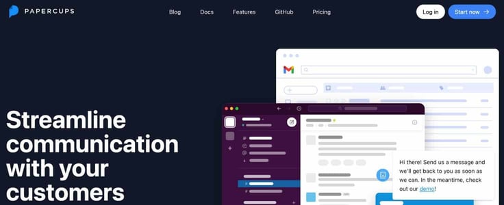 A screenshot of Papercups homepage