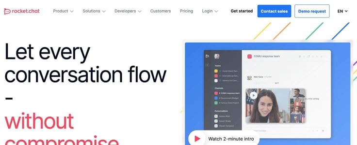 A screenshot of Rocket.Chat homepage
