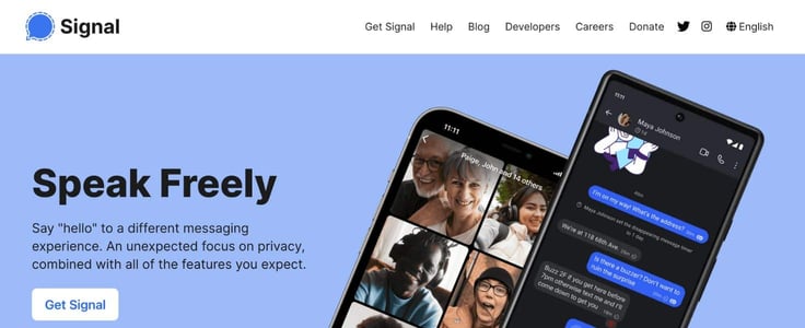 A screenshot of Signal homepage